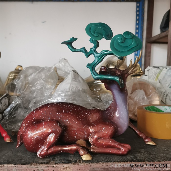 妙缘铜雕 家居红铜灵芝鹿雕塑摆件 动物园大号型玻璃钢动物鹿塑像厂家图3