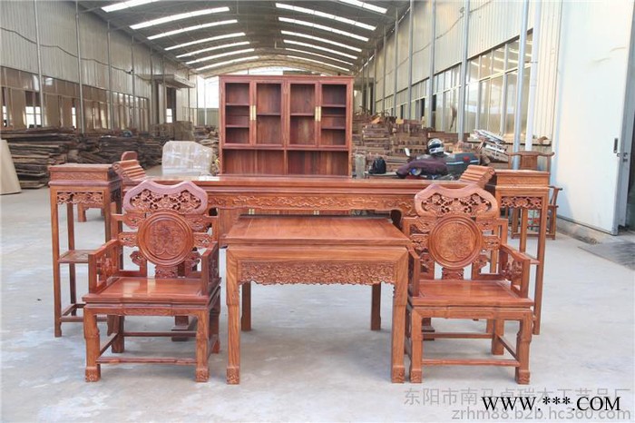 **红木客厅家具灵芝椅中堂六件套福瑞红图2