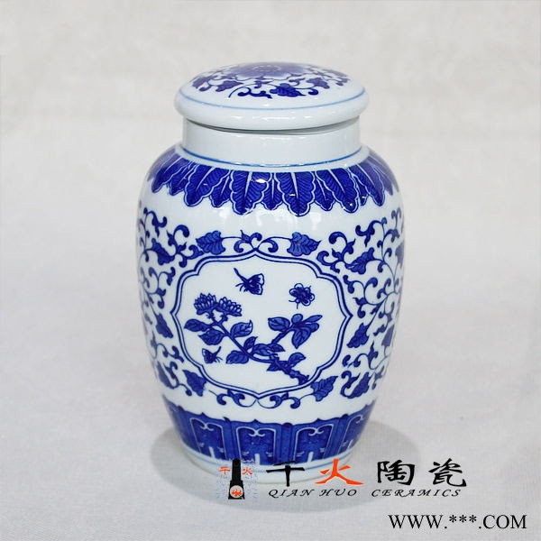 青花缠枝菊花茶叶罐  供应  陶瓷茶叶罐厂家