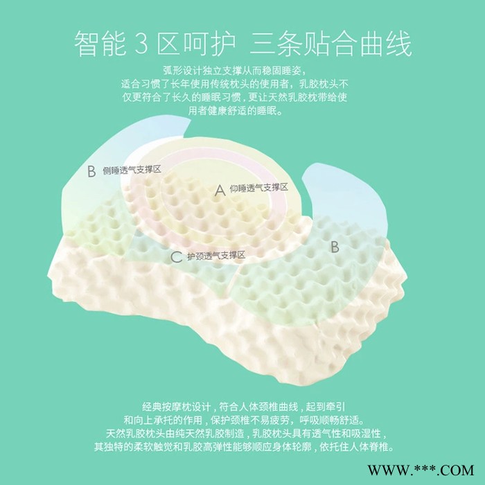 泰国天然乳胶枕 女士按摩枕 乳胶枕